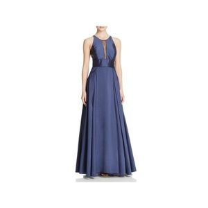 Aidan Mattox Navy Sleeveless Illusion Gown